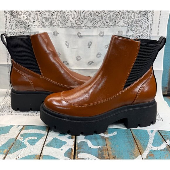 NEW Portland Boot Company Lug Sole Hiker Booties Boots Women's 8 Mocha Slip on - Picture 1 of 10